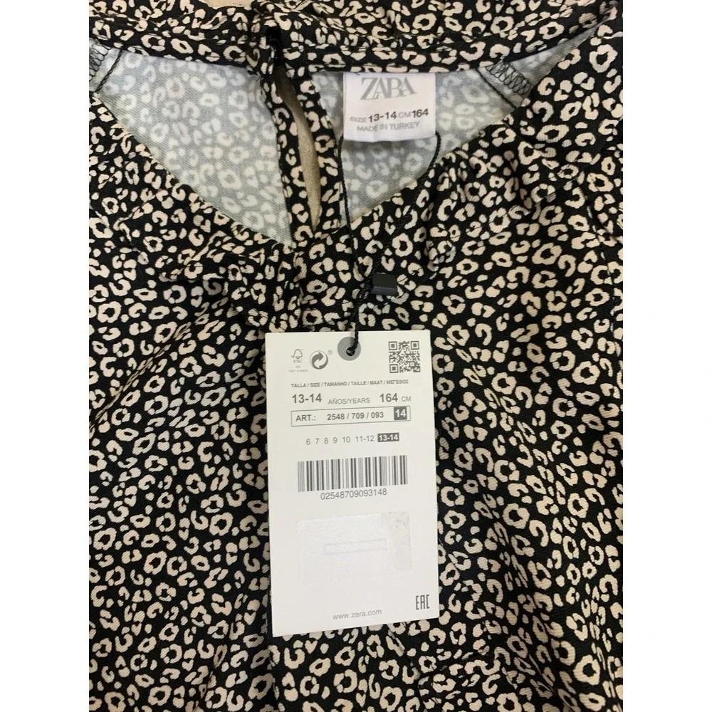 Zara‎ Girls Leopard Print Peasant Crop Top 13 14 Boho Blouse